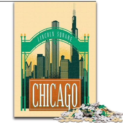 Puzzle für Erwachsene, 1000 Teile, Lincoln Square Chicago, für Kinder ab 14 Jahren, jedes Teil ist einzigartig – lustiges und herausforderndes Spiel für die ganze Familie, tolles Geschenk, 26x38cm von ABKMXDKZ