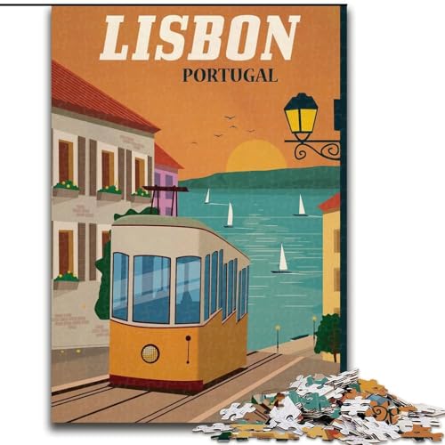 Puzzle für Erwachsene, 1000 Teile, Lissabon, Spielzeug, Lernspiele, Stressabbau, Stärkung der Liebe zwischen Paaren, 26x38cm von ABKMXDKZ