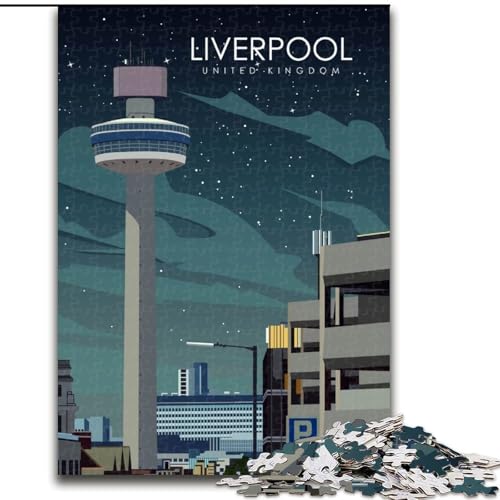 Puzzle für Erwachsene, 1000 Teile, Liverpool-Reiseplakat, anspruchsvoll und schwierig mit vollständig ineinandergreifenden, zufällig geformten Teilen, 50x75cm von ABKMXDKZ