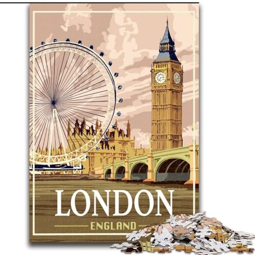 Puzzle für Erwachsene, 1000 Teile, London, Großbritannien, Stadt, geeignet für Personen ab 14 Jahren, anspruchsvoll zu vervollständigen, Aber lustig und humorvoll, tolles Geschenk, 50x75cm von ABKMXDKZ