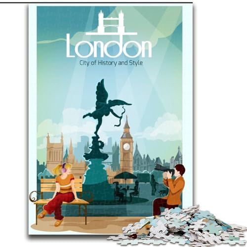 Puzzle für Erwachsene, 1000 Teile, London City Travel History, für 14+, anspruchsvolles Spiel als Geschenk für die ganze Familie und Freunde, 26x38cm von ABKMXDKZ