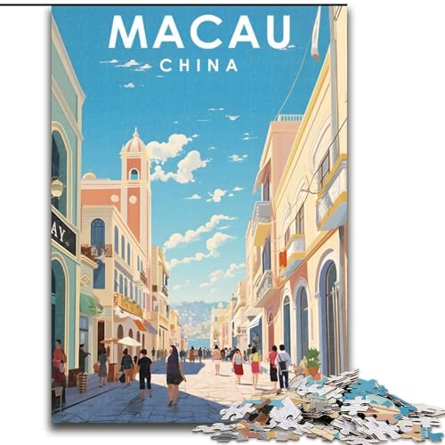 Puzzle für Erwachsene, 1000 Teile, Macau, China-Reise, für Kinder ab 14 Jahren, jedes Teil ist einzigartig – lustiges und herausforderndes Spiel für die ganze Familie, tolles Geschenk, 50x75cm von ABKMXDKZ