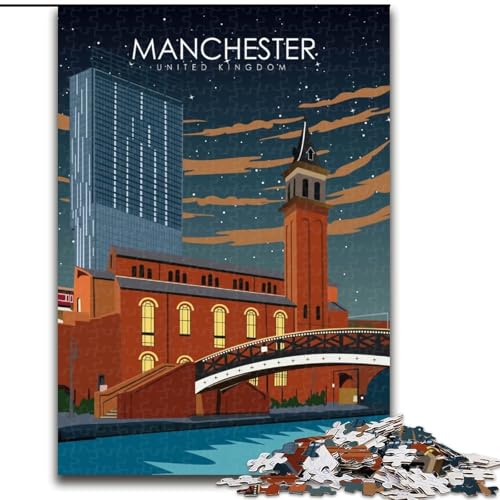 Puzzle für Erwachsene, 1000 Teile, Manchester-Reiseposter, für Kinder ab 14 Jahren, jedes Teil ist einzigartig – lustiges und herausforderndes Spiel für die ganze Familie, tolles Geschenk, 50x75cm von ABKMXDKZ