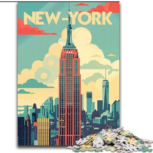 Puzzle für Erwachsene, 1000 Teile, Manhattan Retro-Poster, für Kinder ab 14 Jahren, jedes Teil ist einzigartig – lustiges und herausforderndes Spiel für die ganze Familie, tolles Geschenk, 50x75cm von ABKMXDKZ