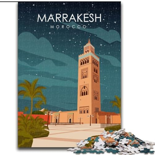 Puzzle für Erwachsene, 1000 Teile, Marrakesch-Reiseplakat, hilft dem Gehirn, süchtig machendes Spielzeug zu trainieren, um Geduld zu fördern, perfekte Dekoration, 50x75cm von ABKMXDKZ