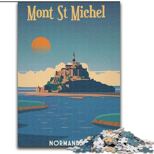 Puzzle für Erwachsene, 1000 Teile, Mont Saint Michel, anspruchsvoll und schwierig, mit vollständig ineinandergreifenden, zufällig geformten Teilen, 26x38cm von ABKMXDKZ