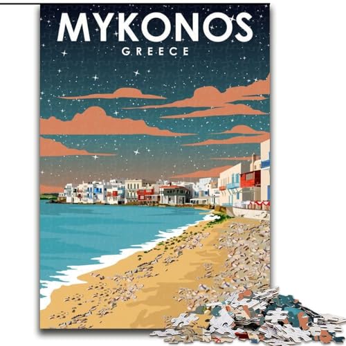 Puzzle für Erwachsene, 1000 Teile, Mykonos, Griechenland, Nachtkunst, Spielzeug, Lernspiele, Stressabbau, Stärkung der Liebe zwischen Paaren, 26x38cm von ABKMXDKZ