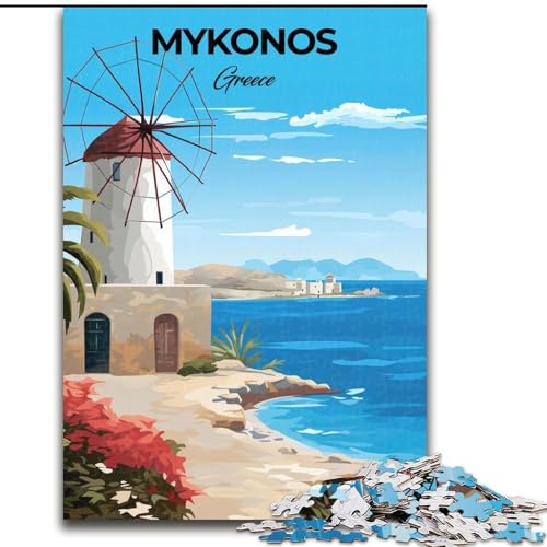 Puzzle für Erwachsene, 1000 Teile, Mykonos, Griechenland, Reise, für 14+, anspruchsvolles Spiel als Geschenk für die ganze Familie und Freunde, 26x38cm von ABKMXDKZ