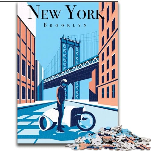 Puzzle für Erwachsene, 1000 Teile, New York, Brooklyn-Stadtbild, Spielspielzeug, jedes Teil ist einzigartig – anspruchsvolles Familienspiel für Kinder ab 14 Jahren, 26x38cm von ABKMXDKZ