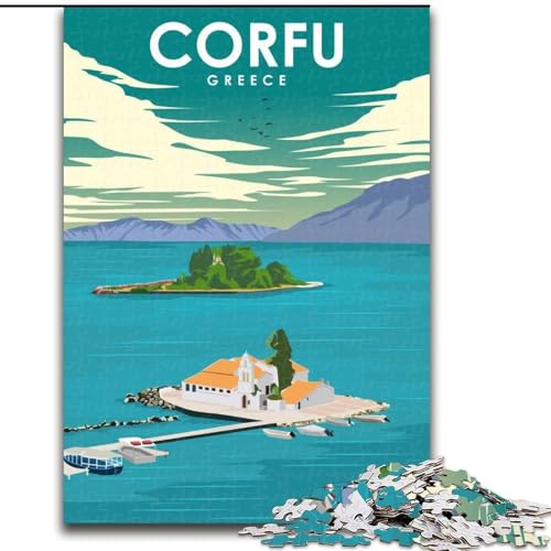 Puzzle für Erwachsene, 1000 Teile, Reiseposter von Korfu, Griechenland, geeignet für Personen ab 14 Jahren, anspruchsvoll zu lösen, Aber unterhaltsam und humorvoll, tolles Geschenk, 50x75cm von ABKMXDKZ