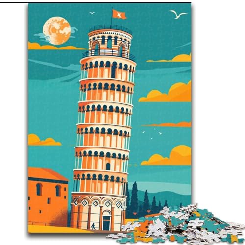 Puzzle für Erwachsene, 1000 Teile, Schiefer Turm von Pisa, Illustration, Spielzeug, Lernspiele, Stressabbau, Stärkung der Liebe zwischen Paaren, 26x38cm von ABKMXDKZ