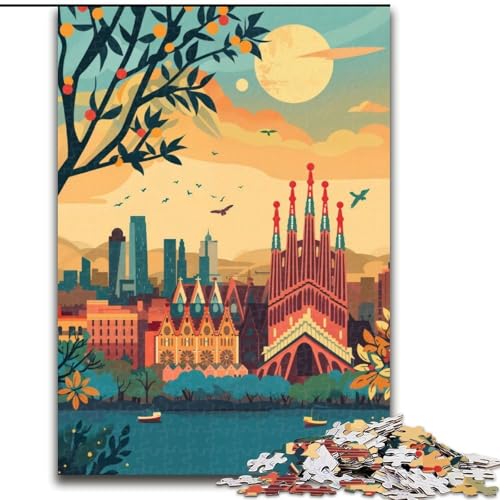 Puzzle für Erwachsene, 1000 Teile, Skyline von Barcelona, geeignet für Personen ab 14 Jahren Anspruchsvoll zu vervollständigen, Aber lustig und humorvoll Tolles Geschenk, 50x75cm von ABKMXDKZ
