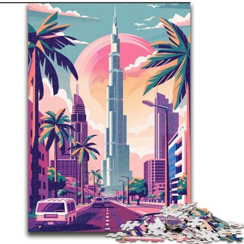 Puzzle für Erwachsene, 1000 Teile, Skyline von Dubai mit Palmen, geeignet für Personen ab 14 Jahren, anspruchsvoll zu vervollständigen, Aber lustig und humorvoll, tolles Geschenk, 26x38cm von ABKMXDKZ
