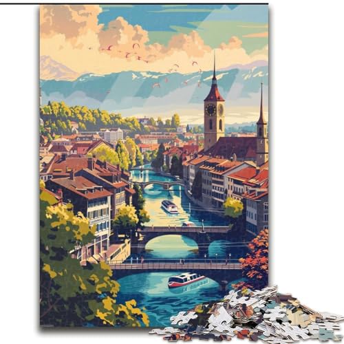 Puzzle für Erwachsene, 1000 Teile, Stadtbild von Bern in der Schweiz, geeignet für Personen ab 14 Jahren, anspruchsvoll zu lösen, Aber unterhaltsam und humorvoll, tolles Geschenk, 26x38cm von ABKMXDKZ