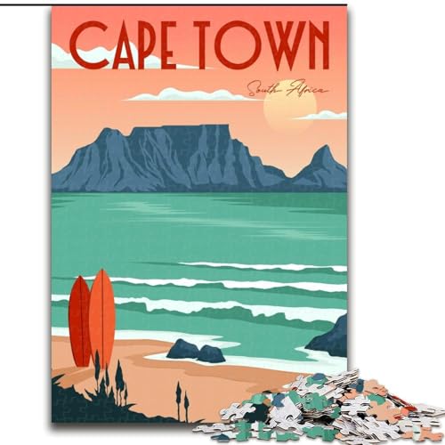 Puzzle für Erwachsene, 1000-teiliges Puzzle, Kapstadt-Reiseplakat, Familienspiel zum Stressabbau, schwierige Herausforderung, stärkt die Liebe zwischen Paaren, 26x38cm von ABKMXDKZ