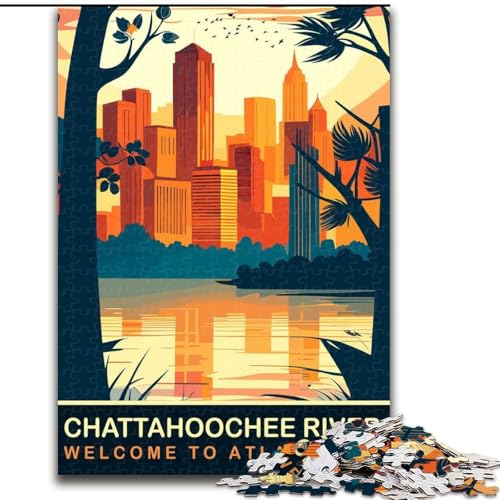 Puzzle für Erwachsene, 1000-teiliges Puzzle, Sonnenuntergang am Chattahoochee River, Familienspiel zum Stressabbau, schwierige Herausforderung, stärkt die Liebe zwischen Paaren, 26x38cm von ABKMXDKZ