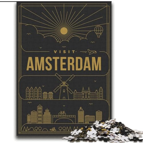 Puzzle für Erwachsene, 2000 Teile, Amsterdam, Niederlande, anspruchsvoll, mit vollständig ineinandergreifenden, zufällig geformten Teilen, 70x100cm von ABKMXDKZ