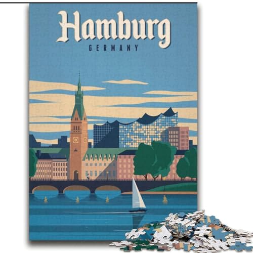 Puzzle für Erwachsene, 2000 Teile, Hamburg, anspruchsvoll, schwierig, mit vollständig ineinandergreifenden, zufällig geformten Teilen, 70x100cm von ABKMXDKZ