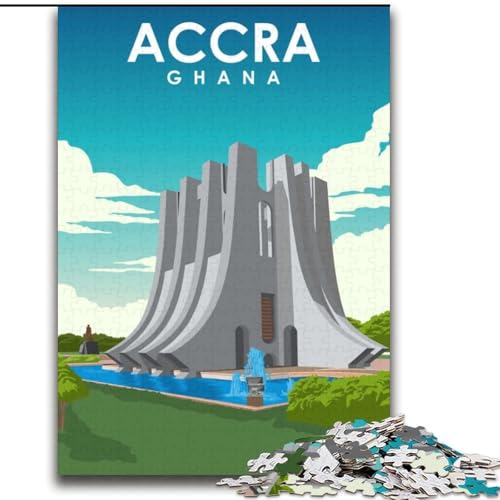 Puzzle für Erwachsene, 2000 Teile, Reiseposter Accra, Ghana, für Kinder ab 14 Jahren, jedes Teil ist einzigartig – lustiges und herausforderndes Spiel für die ganze Familie, tolles Geschenk, 70x100cm von ABKMXDKZ