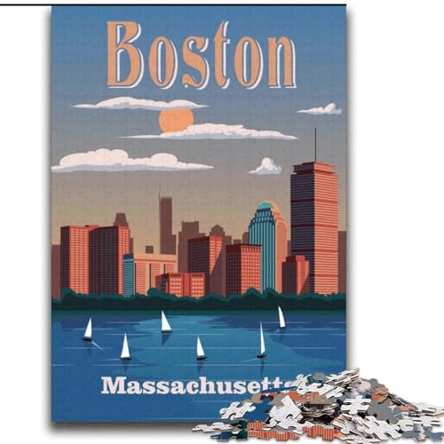 Puzzle für Erwachsene, 2000-teiliges Puzzle, Boston City, Massachusetts, Familienspiel, Stressabbau, schwierige Herausforderung, stärkt die Liebe zwischen Paaren, 70x100cm von ABKMXDKZ