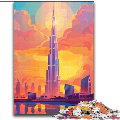 Puzzle für Erwachsene, 2000-teiliges Puzzle, Dubai Skyline Sonnenuntergang, geeignet für Kinder ab 14 Jahren, Lernspiele für Zuhause, DIY-Spielzeug, Kunstwerk, Geschenk, 70x100cm von ABKMXDKZ