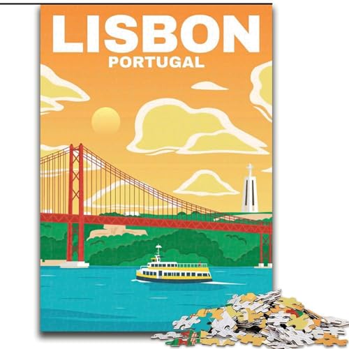 Puzzle für Erwachsene,1000 Teile,Lissabon,Portugal,Reisekunst,für Kinder ab 14 Jahren,jedes Teil ist einzigartig – lustiges und herausforderndes Spiel für die ganze Familie,tolles Geschenk,50x75cm von ABKMXDKZ