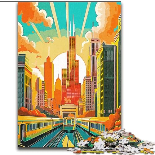 Puzzle für Erwachsene 1000 Teile Chicago Vintage-Reisen, Spielzeug, Lernspiele, Stressabbau, Stärkung der Liebe zwischen Paaren, 26x38cm von ABKMXDKZ