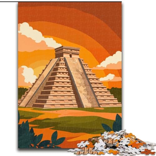 Puzzle für Erwachsene 1000 Teile Chichen Itza Pyramide, für 14+ Anspruchsvolles Spiel als Geschenk für die ganze Familie und Freunde 50x75cm von ABKMXDKZ