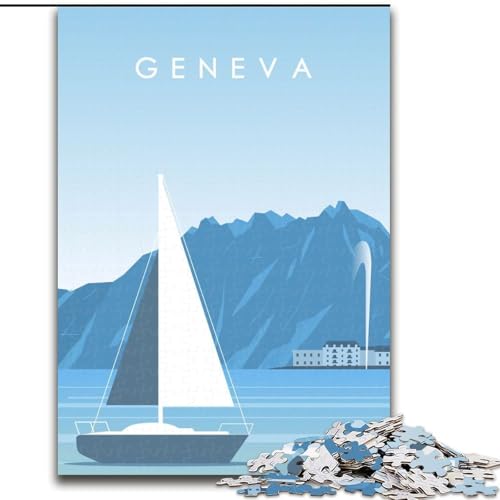 Puzzle für Erwachsene 1000 Teile Genf, Spielzeug, Lernspiele, Stressabbau, Stärkung der Liebe zwischen Paaren, 26x38cm von ABKMXDKZ