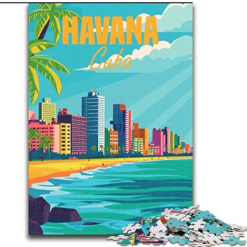 Puzzle für Erwachsene 1000 Teile Havanna Kuba Minimal, für 14+ Anspruchsvolles Spiel als Geschenk für die ganze Familie und Freunde 50x75cm von ABKMXDKZ