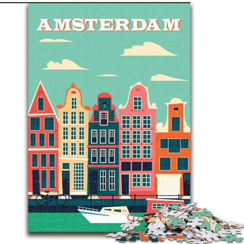 Puzzle für Erwachsene und Jugendliche, 1000 Teile, Amsterdam, Niederlande, Spiele, Spielzeug, Geschenk, einzigartige Geburtstags- und Geschenkideen für Kinder ab 14 Jahren, 26x38cm von ABKMXDKZ