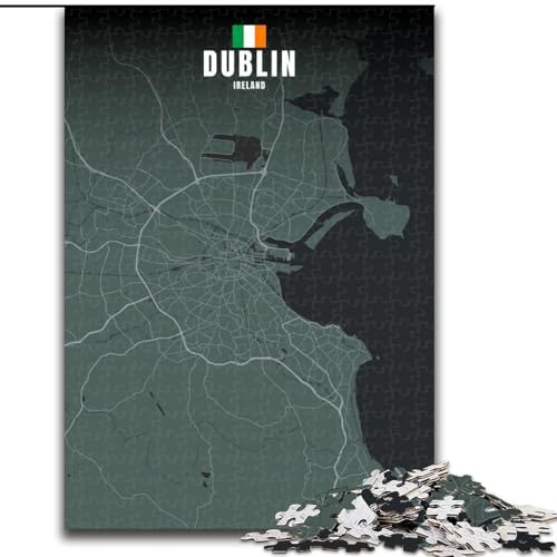 Puzzle für Erwachsene und Jugendliche, 1000 Teile, Dublin, Irland-Karte, für und ab 14 Jahren, pädagogisches Lernspielzeug, Familienspiele, Geburtstagsgeschenk, 50x75cm von ABKMXDKZ