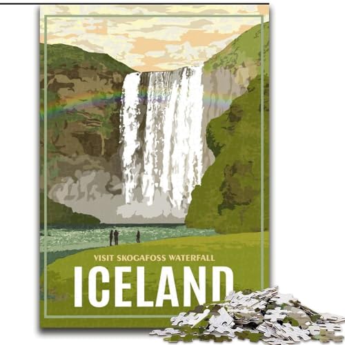 Puzzle für Erwachsene und Jugendliche, Puzzle Island, Skogafoss-Wasserfall, für 14+, anspruchsvolles Spiel und Familienspiel, toll, 50x75cm von ABKMXDKZ