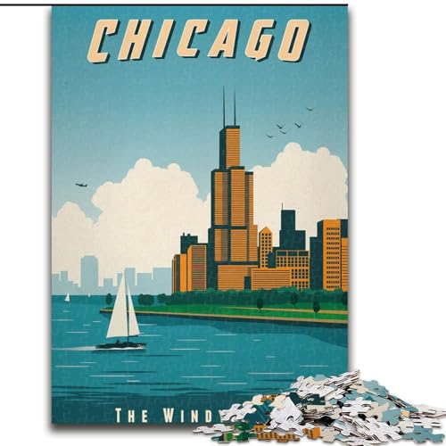 Puzzle für Jugendliche, 1000 Puzzles, Chicago, geeignet für Personen ab 14 Jahren, Lernspiele, Wichtelgeschenke, 26x38cm von ABKMXDKZ