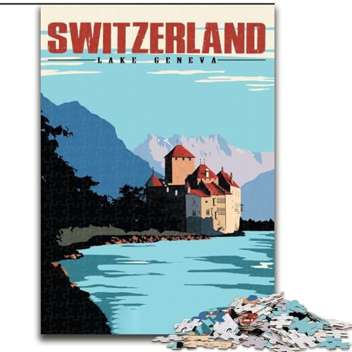 Puzzle für Jugendliche, 1000 Teile, Genfersee, Schweiz, Lernspielzeug für Kinder und Jugendliche, ganze Familie, ab 14 Jahren, 50x75cm von ABKMXDKZ