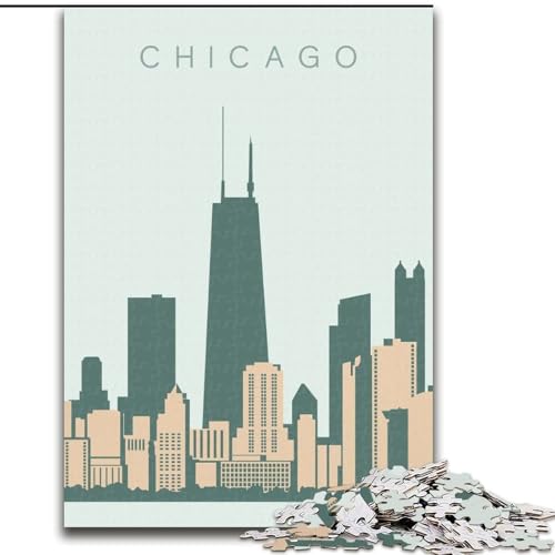 Puzzle für Jugendliche, 1000 Teile Puzzle Chicago, Lernspielzeug ganze Familie für und 14 Jahre alt, 26x38cm von ABKMXDKZ