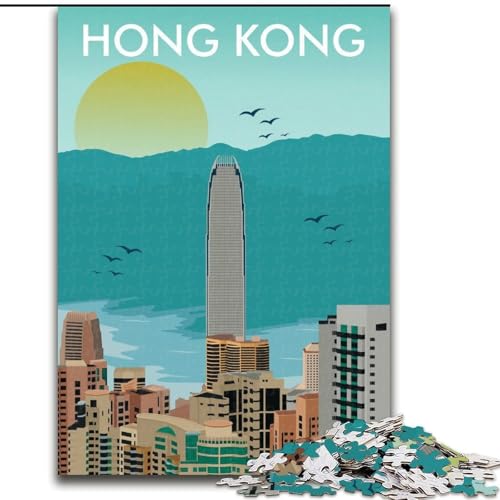 Puzzle für Jugendliche, 1000-teiliges Puzzle, Skyline von Hongkong, Lernspielzeug für Kinder und Jugendliche, ganze Familie, ab 14 Jahren, 50x75cm von ABKMXDKZ