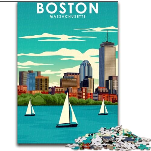 Puzzle für Teenager, 1000 Boston, Massachusetts, Lernspielzeug für Kinder und Jugendliche, ganze Familie, ab 14 Jahren, 26x38cm von ABKMXDKZ