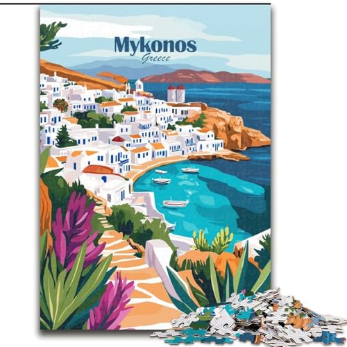 Puzzle für Teenager, 1000 Mykonos-Griechenland-Poster, für Kinder ab 14 Jahren, Lernspiel, Herausforderung, Spielzeug, Geschenk zum Geburtstag, 50x75cm von ABKMXDKZ