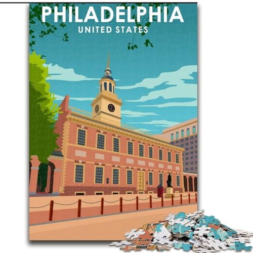 Puzzle für Teenager, 1000 Philadelphia-Reiseplakate, für Kinder ab 14 Jahren, Lernspiel, Herausforderung, Spielzeug, Geschenk zum Geburtstag, 50x75cm von ABKMXDKZ