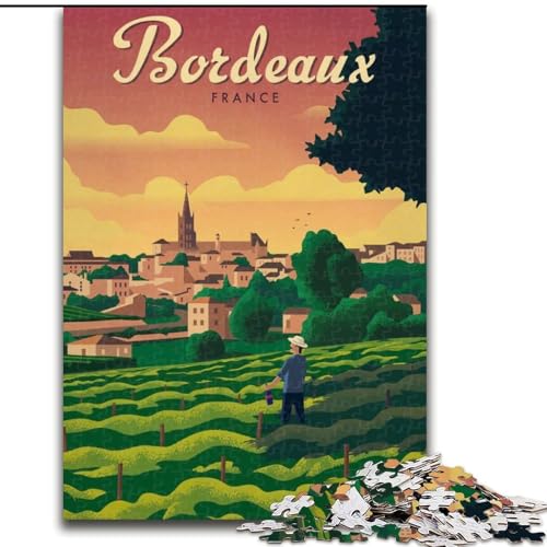 Puzzle für Teenager, 1000 Teile, Bordeaux, anspruchsvolles Spiel, Spielzeug, Wanddekoration, einzigartige Geburtstags, 26x38cm von ABKMXDKZ