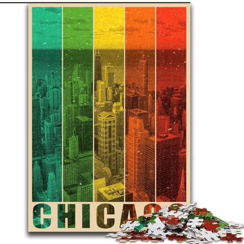 Puzzle für Teenager, 1000 Teile, Chicago, Dekomprimierendes intellektuelles Lernspielzeug, Geburtstagsgeschenk, Geschenke, 26x38cm von ABKMXDKZ