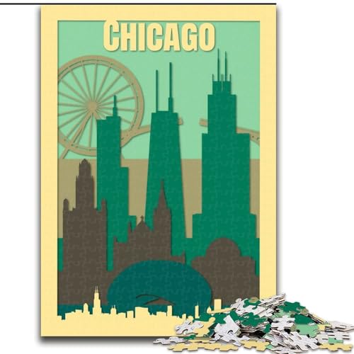 Puzzle für Teenager, 1000 Teile, Chicago-Reiseplakat, Dekomprimierendes intellektuelles Lernspielzeug, Geburtstagsgeschenk, Geschenke, 26x38cm von ABKMXDKZ