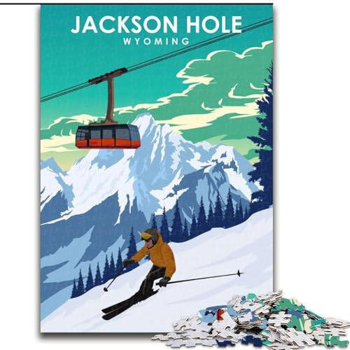Puzzle für Teenager, 1000 Teile, Jackson Hole, Reisekunst, Lernspielzeug für Kinder und Jugendliche, ganze Familie, ab 14 Jahren, 26x38cm von ABKMXDKZ