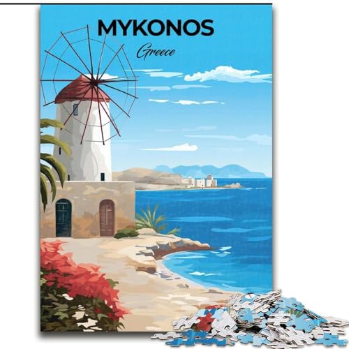 Puzzle für Teenager, 1000 Teile, Mykonos, Griechenland, Reise, Dekomprimierendes, intellektuelles Lernspielzeug, Geburtstagsgeschenk, Geschenke, 50x75cm von ABKMXDKZ