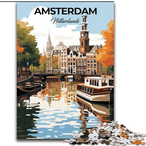 Puzzle für Teenager, 1000-teiliges Puzzle, Amsterdam, Niederlande, Stressabbau-Spielzeug, einzigartige Geburtstags- und Geschenkideen für Kinder ab 14 Jahren, 26x38cm von ABKMXDKZ