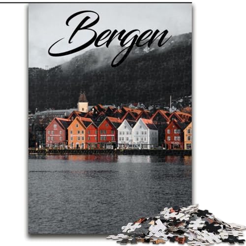 Puzzle für Teenager, 1000-teiliges Puzzle, Bergen, Norwegen, Stressabbau-Spielzeug, einzigartige Geburtstags- und Geschenkideen für Kinder ab 14 Jahren, 26x38cm von ABKMXDKZ