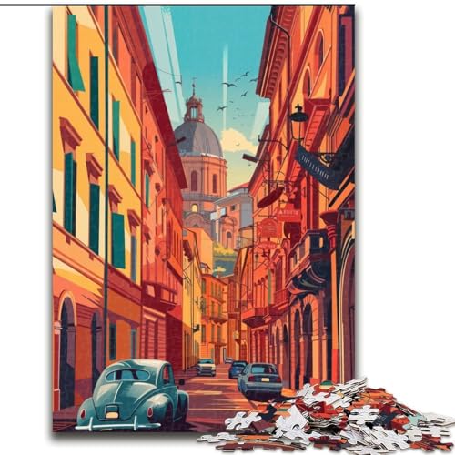 Puzzle für Teenager, 1000-teiliges Puzzle, Bologna-Straße in Italien, Stressabbau-Spielzeug, einzigartige Geburtstags- und Geschenkideen für Kinder ab 14 Jahren, 26x38cm von ABKMXDKZ