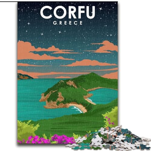 Puzzle für Teenager, 1000-teiliges Puzzle Korfu, verzauberte Nacht, Spielzeug zum Stressabbau, einzigartige Geburtstags- und Geschenkideen für Kinder ab 14 Jahren, 50x75cm von ABKMXDKZ