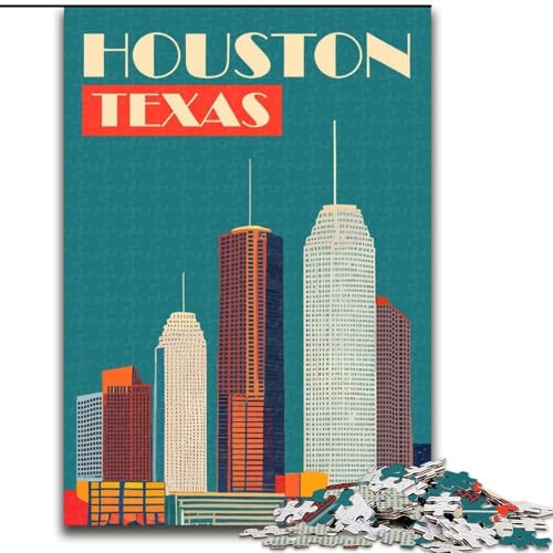 Puzzle für Teenager, Houston, Texas, Stressabbau mit vollständig ineinandergreifenden, zufällig geformten Teilen für Kinder ab 14 Jahren, 50x75cm von ABKMXDKZ